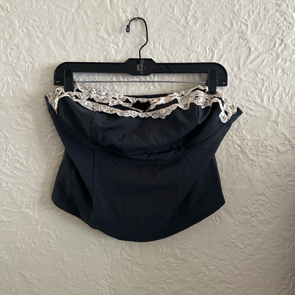 Urban Outfitters Kimchi Blue Gray Lace Trim Velvet Bow Strapless Tube Top NWT XL
